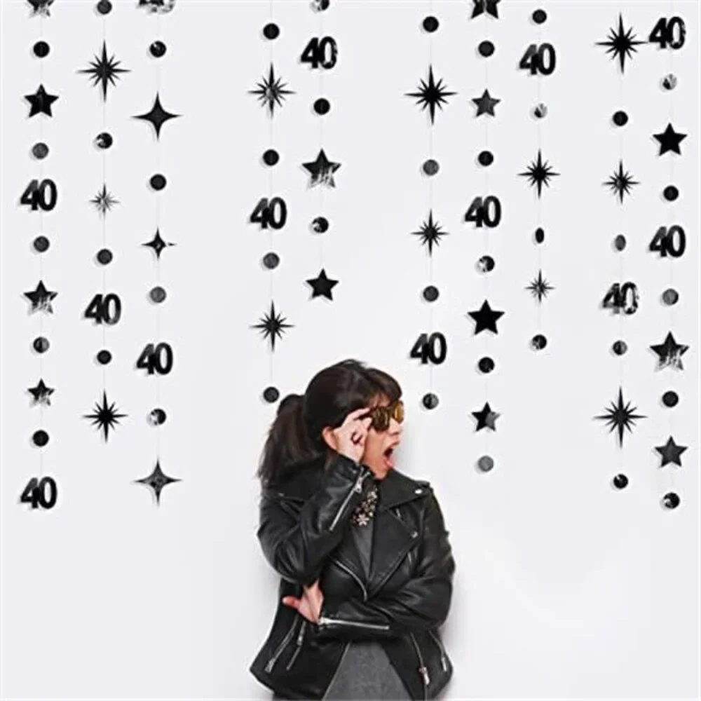 Black 40th Birthday Garland Number 40 Party Decorations Metallic Banner Twinkle